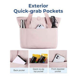 Darrahopens Home & Garden > Travel > Duffel Bags Tote Bag for Women, Foldable Tote Bag With Zipper Travel Large Shoulder Bag Handbag for Work (lotus root color)