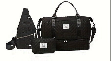 Darrahopens Home & Garden > Travel > Duffel Bags Women’s 3-Piece Travel Bag Set – Large Duffel, Crossbody Backpack & Toiletry Pouch for Gym, Maternity and Weekend Getaways (Black) | Other Colors Available in Store