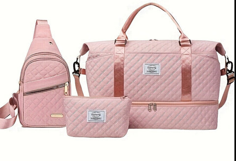 Darrahopens Home & Garden > Travel > Duffel Bags Women’s 3-Piece Travel Bag Set – Large Duffel, Crossbody Backpack & Toiletry Pouch for Gym, Maternity and Weekend Getaways (Pink)  | Other Colors Available in Store