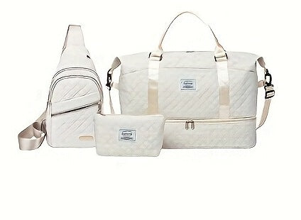 Darrahopens Home & Garden > Travel > Duffel Bags Women’s 3-Piece Travel Bag Set – Large Duffel, Crossbody Backpack & Toiletry Pouch for Gym, Maternity and Weekend Getaways (White)  | Other Colors Available in Store