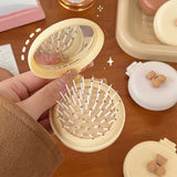 Darrahopens Home & Garden > Travel Folding Travel Comb with Mirror Air Cushion Comb Portable Airbag Massage Hair Brush(Beige)