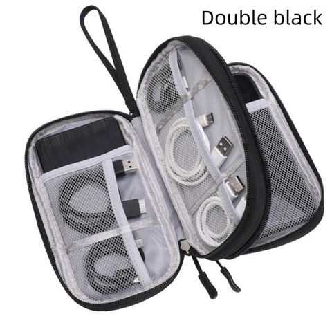 Darrahopens Home & Garden > Travel > Packing Organisers 2-PCS Black Double Layer Travel Electronics Organizer Bag Waterproof Cable Pouch for Power Bank and Phone Portable Storage for Australians