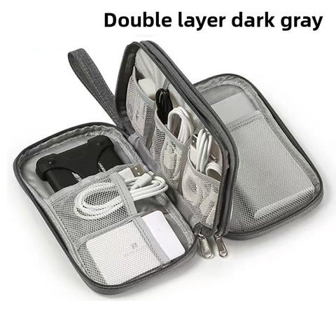 Darrahopens Home & Garden > Travel > Packing Organisers 2-PCS Dark Grey Double Layer Travel Electronics Organizer Bag Waterproof Cable Pouch for Power Bank and Phone Portable Storage for Australians