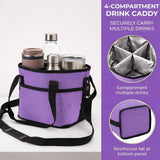 Darrahopens Home & Garden > Travel > Packing Organisers Black and Purple Foldable 4-Zone Car Insulated Drink Carrier Bag Bonus 2 Pack Mutifunctional Headrest Hook Phone Holders, No-Spill Car Cup Holder Organizer and Back Seat Mobile Phone Mount Travel Set for Most Water Bottles