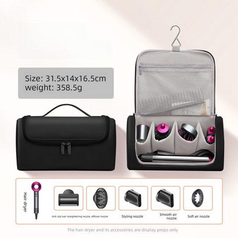 Darrahopens Home & Garden > Travel > Packing Organisers Black Portable Hair Dryer and Curler Storage Bag Waterproof PU Leather Travel Case with Hanging Hook for Local Professionals and Modern Lifestyles