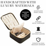Darrahopens Home & Garden > Travel > Packing Organisers Black "Small But Mighty" Leather Jewelry Box - Portable Organizer for Earrings, Necklaces, Rings & More (4x4x2 inches)