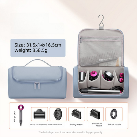 Darrahopens Home & Garden > Travel > Packing Organisers Blue Portable Hair Dryer and Curler Storage Bag Waterproof PU Leather Travel Case with Hanging Hook for Local Professionals and Modern Lifestyles