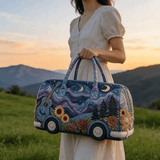 Darrahopens Home & Garden > Travel > Packing Organisers Bohemian style vintage embroidered travel bag, made of lightweight and durable polyester, with a capacity under 20L, featuring eye-catching starry sky and mountain patterns, essential for music festivals and gym outings.((16X8X8) inch)