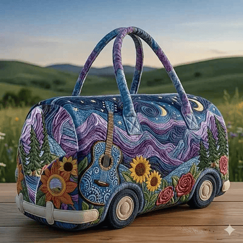 Darrahopens Home & Garden > Travel > Packing Organisers Bohemian style vintage embroidered travel bag, made of lightweight and durable polyester, with a capacity under 20L, featuring eye-catching starry sky and mountain patterns, essential for music festivals and gym outings.((16X8X8) inch)