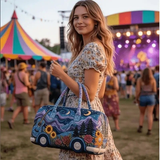Darrahopens Home & Garden > Travel > Packing Organisers Bohemian style vintage embroidered travel bag, made of lightweight and durable polyester, with a capacity under 20L, featuring eye-catching starry sky and mountain patterns, essential for music festivals and gym outings.(18 inches *9IN*9 inches)