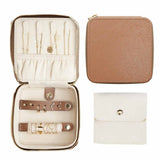 Darrahopens Home & Garden > Travel > Packing Organisers Brown "Small But Mighty" Leather Jewelry Box - Portable Organizer for Earrings, Necklaces, Rings & More (4x4x2 inches)
