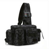 Darrahopens Home & Garden > Travel > Packing Organisers Camouflage Fishing Waist Bag – Large Capacity Multi-layer Partition, Side Pockets & Winding Strap for Full Loading, Breathable Shoulder Strap for Long-lasting Comfort(Black camouflage)
