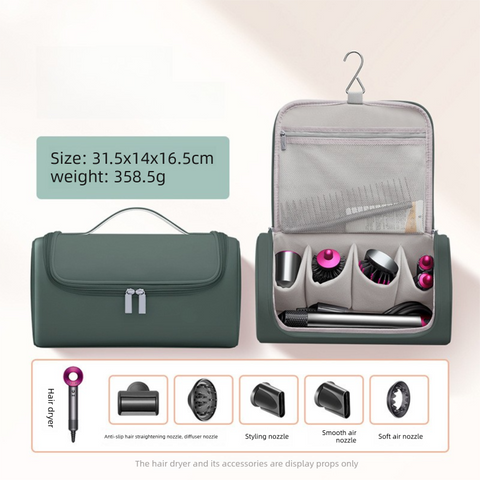 Darrahopens Home & Garden > Travel > Packing Organisers Green Portable Hair Dryer and Curler Storage Bag Waterproof PU Leather Travel Case with Hanging Hook for Local Professionals and Modern Lifestyles