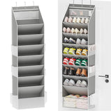Darrahopens Home & Garden > Travel > Packing Organisers Grey 8-Tier Over-the-Door Shoe Organizer with 7 Slanted & 1 Flat & 6 Side Pockets - Multi-Functional Wall Mount  for Shoes, Bags and Towels