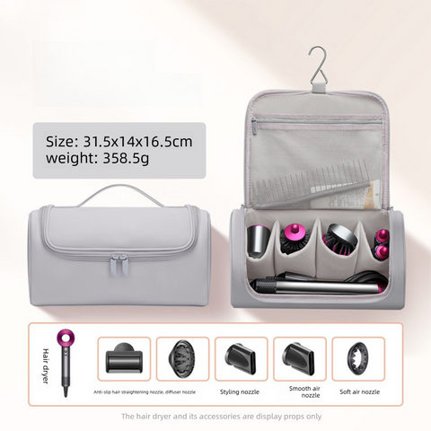 Darrahopens Home & Garden > Travel > Packing Organisers Grey Portable Hair Dryer and Curler Storage Bag Waterproof PU Leather Travel Case with Hanging Hook for Local Professionals and Modern Lifestyles