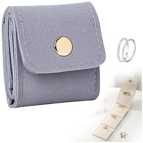 Darrahopens Home & Garden > Travel > Packing Organisers Grey Portable Mini Jewelry Pouch Soft Velvet Travel Organizer for Rings and Earrings Compact Snap Button Storage Bag Ideal for Daily Use
