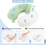 Darrahopens Home & Garden > Travel > Packing Organisers Memory Foam Travel Pillow Neck Support for Airplane Train Car Office Compatible with Travel Essential Long Time Flight Pillows Gray or Green One Size