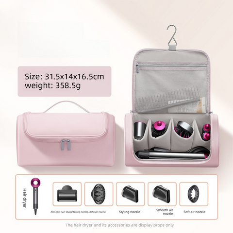 Darrahopens Home & Garden > Travel > Packing Organisers Pink Portable Hair Dryer and Curler Storage Bag Waterproof PU Leather Travel Case with Hanging Hook for Local Professionals and Modern Lifestyles
