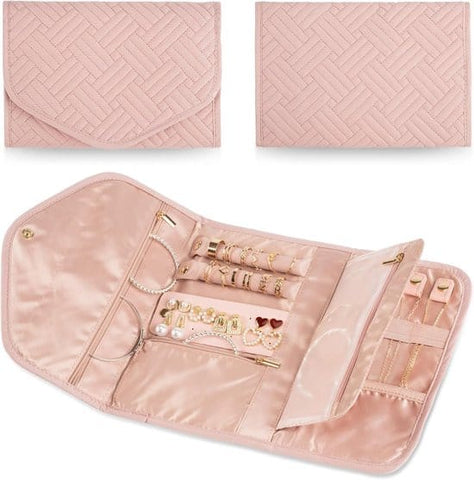 Darrahopens Home & Garden > Travel > Packing Organisers Storage Bag - Travel Jewelry Storage Bag - Tangle-Free - Foldable - Small Jewelry Roll - Luggage Accessory - For Necklaces, Earrings, Rings, Bracelets, Watches - Pink