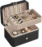 Darrahopens Home & Garden > Travel > Packing Organisers Travel Jewelry Case - 2 Layers with Velvet & Detachable Compartments - For Necklaces, Earrings & Bracelets - Black