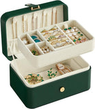 Darrahopens Home & Garden > Travel > Packing Organisers Travel Jewelry Case - 2 Layers with Velvet & Detachable Compartments - For Necklaces, Earrings & Bracelets - Green