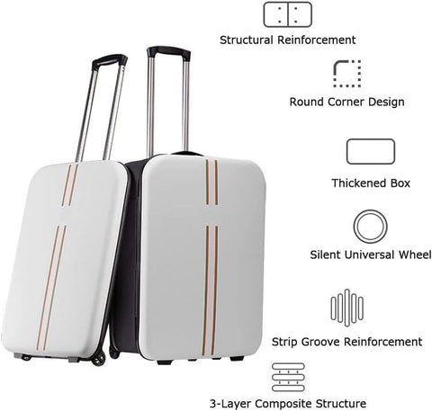 Darrahopens Home & Garden > Travel > Suitcases Foldable Carry-On Luggage, 20-Inch Durable Travel Suitcase with Wheels – Sturdy, Compact & Portable for Travel, Business & Weekend Trips(White) In Australia - Darrahopens