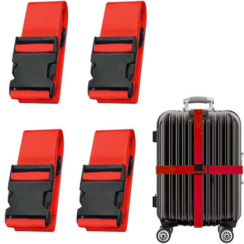 Darrahopens Home & Garden > Travel > Suitcases Luggage Strap Set 4-Piece Adjustable Cross Suitcase Strap Buckle Strap Red