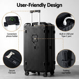 Darrahopens Home & Garden > Travel > Suitcases Wanderlite 28" Trunk Luggage Suitcase Travel 5 Wheels Type-C Port TSA Black