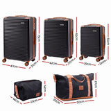 Darrahopens Home & Garden > Travel > Suitcases Wanderlite 5pcs Luggage Suitcase Set Trolley Travel TSA Lightweight Hard Case Black Brown