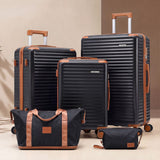Darrahopens Home & Garden > Travel > Suitcases Wanderlite 5pcs Luggage Suitcase Set Trolley Travel TSA Lightweight Hard Case Black Brown