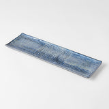 Darrahopens Home & Garden > Wall Art > 3D Wall Art Plate Rectangular 33x10cm Lines Dark Blue Glaze