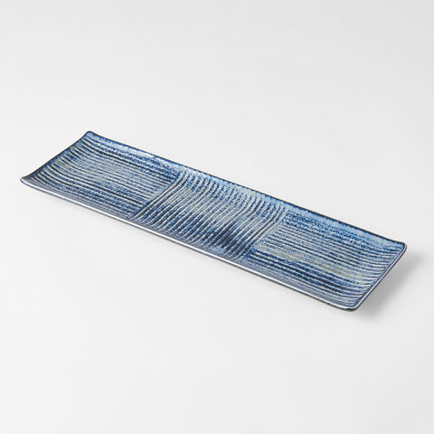 Darrahopens Home & Garden > Wall Art > 3D Wall Art Plate Rectangular 33x10cm Lines Dark Blue Glaze