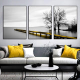 Darrahopens Home & Garden > Wall Art Wall Art 70cmx100cm Calm Lake Bridge Tree Scene 3 Sets Black Frame Canvas