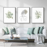 Darrahopens Home & Garden > Wall Art Wall Art 80cmx120cm Botanical Line Girl 3 Sets Black Frame Canvas