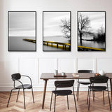 Darrahopens Home & Garden > Wall Art Wall Art 90cmx135cm Calm Lake Bridge Tree Scene 3 Sets Black Frame Canvas