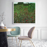 Darrahopens Home & Garden > Wall Art Wall Art 90cmx90cm Field of Poppies by Gustav Klimt White Frame Canvas