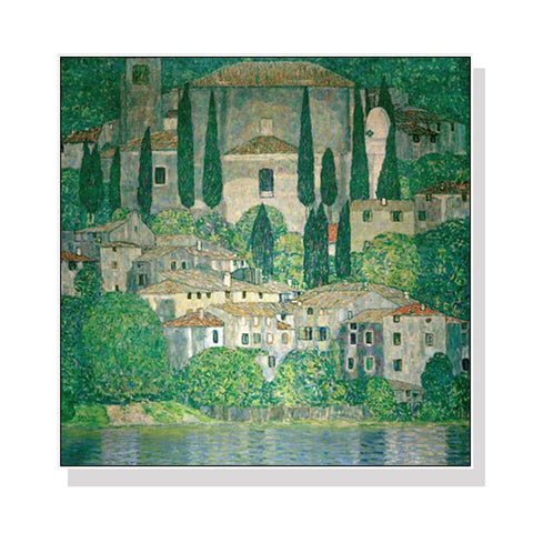 Darrahopens Home & Garden > Wall Art Wall Art 90cmx90cm Kirche In Cassone by Gustav Klimt White Frame Canvas