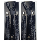 Darrahopens Men's Fashion > Accessories 2x Mens Suspenders Braces Adjustable Strong Clip On Elastic Formal Wedding Slim - Black (Sequin)