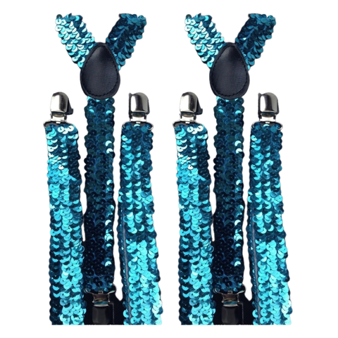 Darrahopens Men's Fashion > Accessories 2x Mens Suspenders Braces Adjustable Strong Clip On Elastic Formal Wedding Slim - Blue (Sequin)
