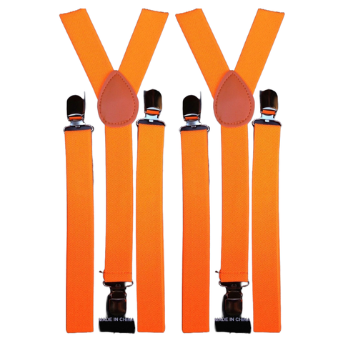 Darrahopens Men's Fashion > Accessories 2x Mens Suspenders Braces Adjustable Strong Clip On Elastic Formal Wedding Slim - Fluro Orange