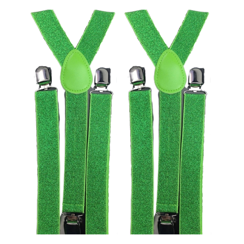 Darrahopens Men's Fashion > Accessories 2x Mens Suspenders Braces Adjustable Strong Clip On Elastic Formal Wedding Slim - Green (Glitter)