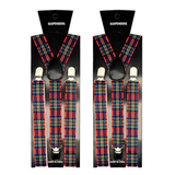 Darrahopens Men's Fashion > Accessories 2x Mens Suspenders Braces Adjustable Strong Clip On Elastic Formal Wedding Slim - Tartan 2