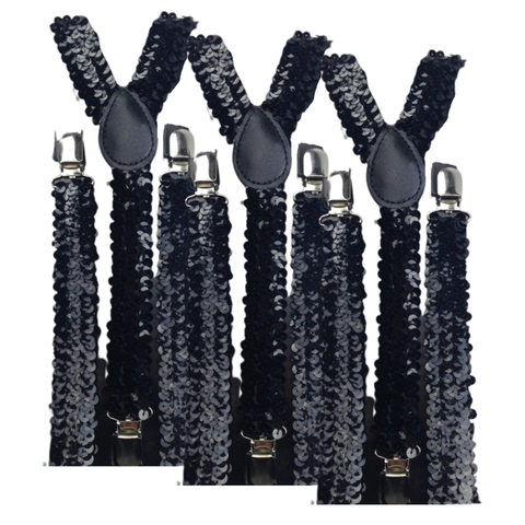 Darrahopens Men's Fashion > Accessories 3x Mens Suspenders Braces Adjustable Strong Clip On Elastic Formal Wedding Slim - Black (Sequin)