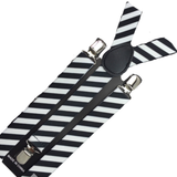 Darrahopens Men's Fashion > Accessories 3x Mens Suspenders Braces Adjustable Strong Clip On Elastic Formal Wedding Slim - Black/White Diagonal Stripes