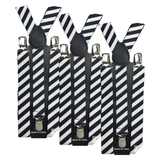 Darrahopens Men's Fashion > Accessories 3x Mens Suspenders Braces Adjustable Strong Clip On Elastic Formal Wedding Slim - Black/White Diagonal Stripes