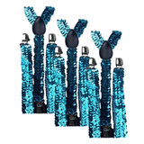 Darrahopens Men's Fashion > Accessories 3x Mens Suspenders Braces Adjustable Strong Clip On Elastic Formal Wedding Slim - Blue (Sequin)