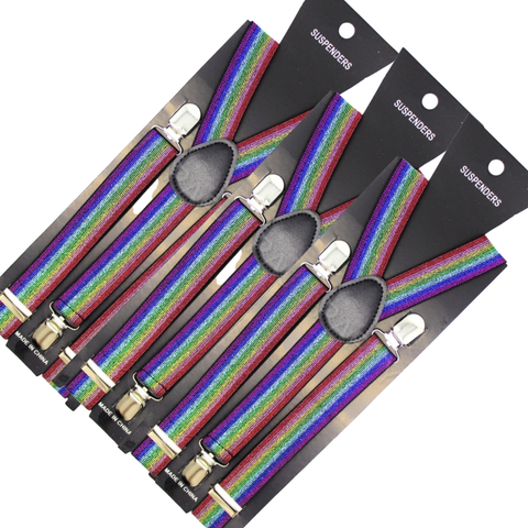 Darrahopens Men's Fashion > Accessories 3x Mens Suspenders Braces Adjustable Strong Clip On Elastic Formal Wedding Slim - Rainbow (Glitter)