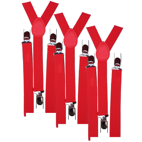 Darrahopens Men's Fashion > Accessories 3x Mens Suspenders Braces Adjustable Strong Clip On Elastic Formal Wedding Slim - Red