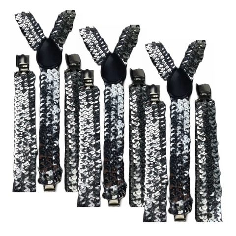 Darrahopens Men's Fashion > Accessories 3x Mens Suspenders Braces Adjustable Strong Clip On Elastic Formal Wedding Slim - Silver (Sequin)