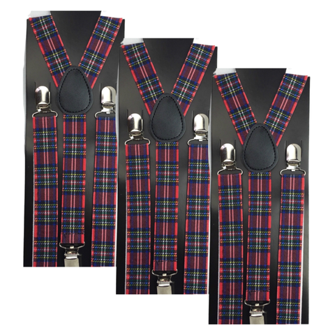 Darrahopens Men's Fashion > Accessories 3x Mens Suspenders Braces Adjustable Strong Clip On Elastic Formal Wedding Slim - Tartan 2